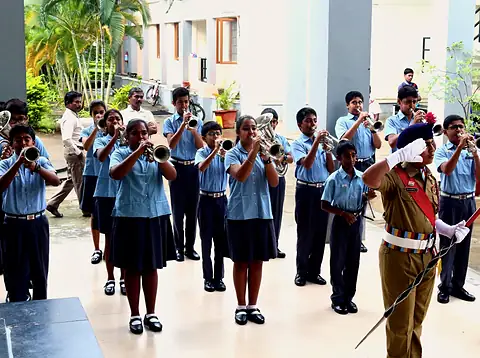 The band, outside the block
