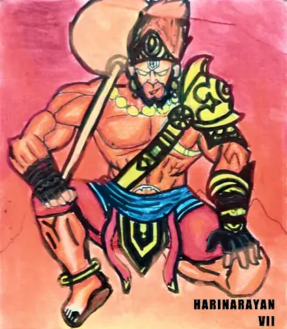 Hanuman kneeling with his mace, in orange and gold
The Crossroads, Issue 08 · May 2023