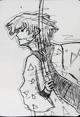 A figure with a sword, in loose black lines
The Crossroads, Issue 12 · Anand Utsav issue