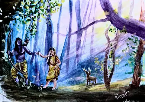 A man and a woman walking through a blue, sunlit forest, a deer behind them
The Crossroads, Issue 14 · January–February 2024