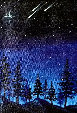 Pine trees against a starry night sky with shooting stars
The Crossroads, Issue 15 · March 2024