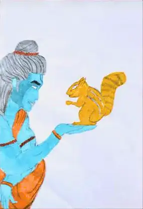 Lord Rama in blue holding a squirrel on his palm
The Crossroads, Issue 16 · April–May 2024