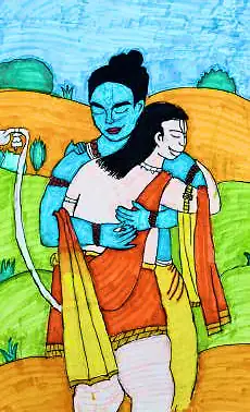 Rama and Sita embracing, against orange and green hills
The Crossroads, Issue 20 · November–December 2024