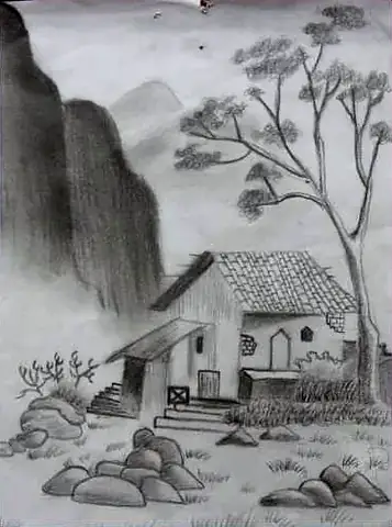 A cottage beneath misty hills and trees, in grey
The Crossroads, Issue 24 · May 2025