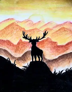 A stag silhouetted on a hilltop against orange mountains at sunset
The Crossroads, Issue 25 · July 2025