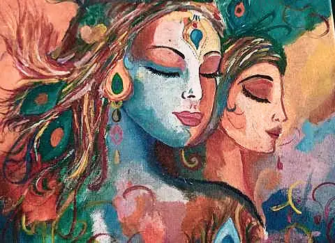 Radha and Krishna, faces close, in rich colours
The Crossroads, Issue 26 · Anand Utsav issue