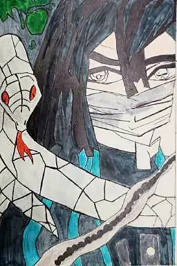 A masked figure with a red-eyed snake, in stained-glass panels
The Crossroads, Issue 26 · Anand Utsav issue