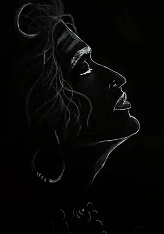 A woman’s profile drawn in white line on black paper
The Crossroads, Issue 33 · October 2026