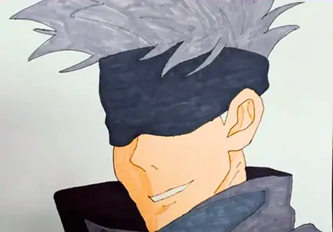 A figure with spiky grey hair and a dark blindfold, smiling, drawn in marker
The Crossroads, Issue 33 · October 2026