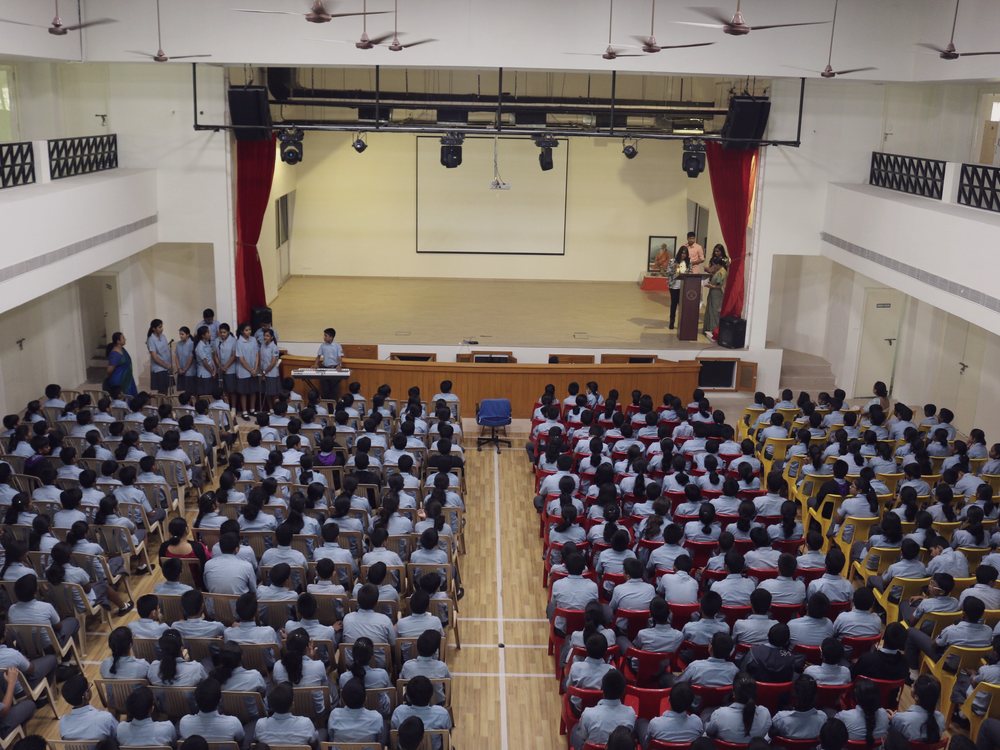 Students gathered for a school assembly