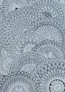 A page filled edge to edge with fine, overlapping flower patterns in black and white