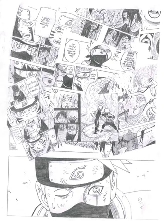 A collage of manga panels, with a masked face at the bottom