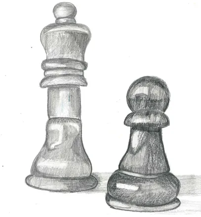 A chess king and pawn, shaded in grey