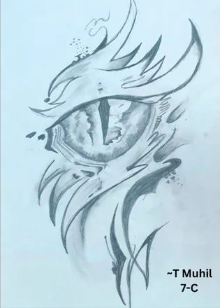 A dragon's eye, drawn in swirling grey strokes