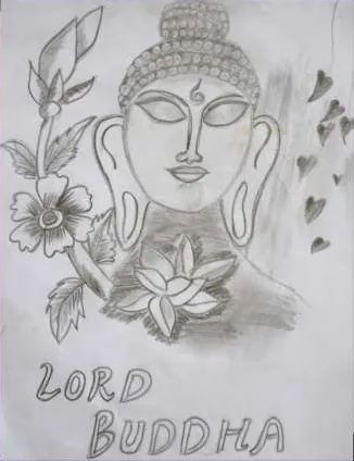 The Buddha's face above a lotus, with the words "Lord Buddha"