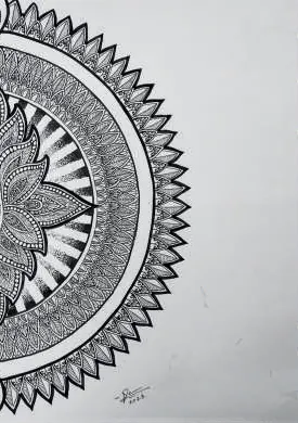 Half a mandala in fine black pattern