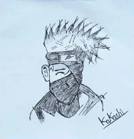 Kakashi with his mask and spiky hair, signed "Kakashi"