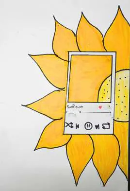 A sunflower framing a music player screen
