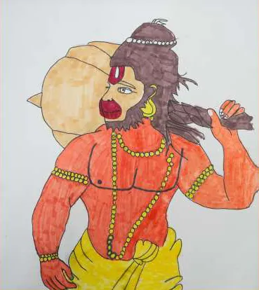 Hanuman carrying a mountain on his shoulder