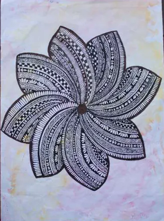 A flower of patterned black-and-white petals