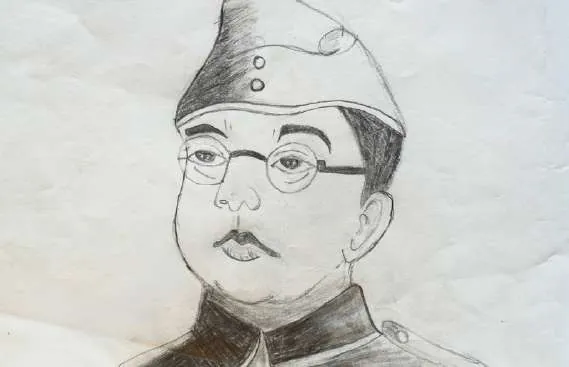 Portrait of Netaji Subhas Chandra Bose in his cap and glasses