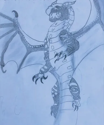 A winged dragon in grey line