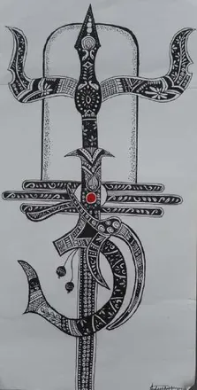 A trident with the Om symbol, in black pattern