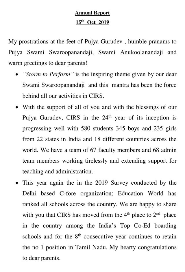 The first page of the CIRS Annual Report dated 15 October 2019