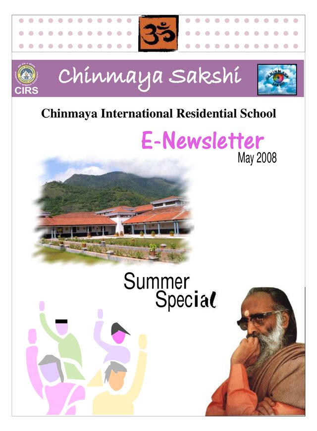 The cover of the Chinmaya Sakshi e-newsletter, summer special, May 2008