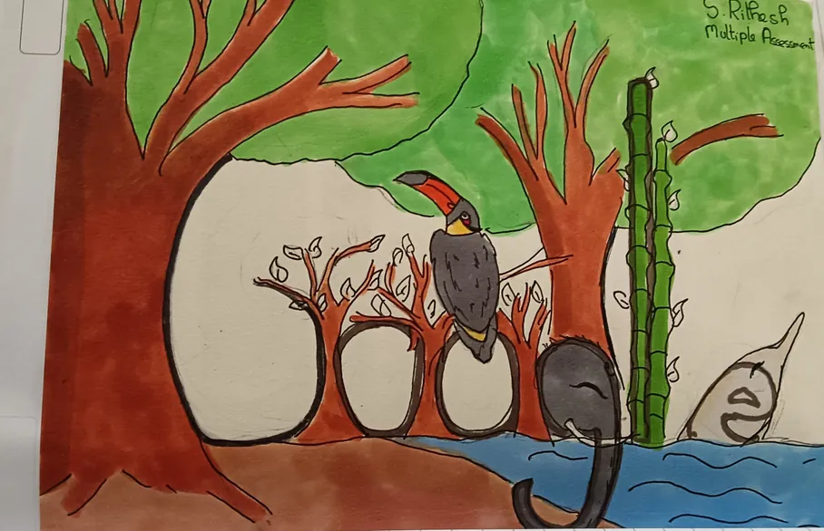 A Grade 8 Google Doodle drawing on the theme of forests and wildlife