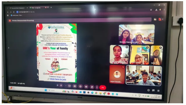 The Families Beyond Borders session on screen, with participants from several countries