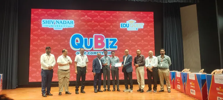 CIRS quizzers with the organisers on the QuBiz stage at Shiv Nadar University Chennai