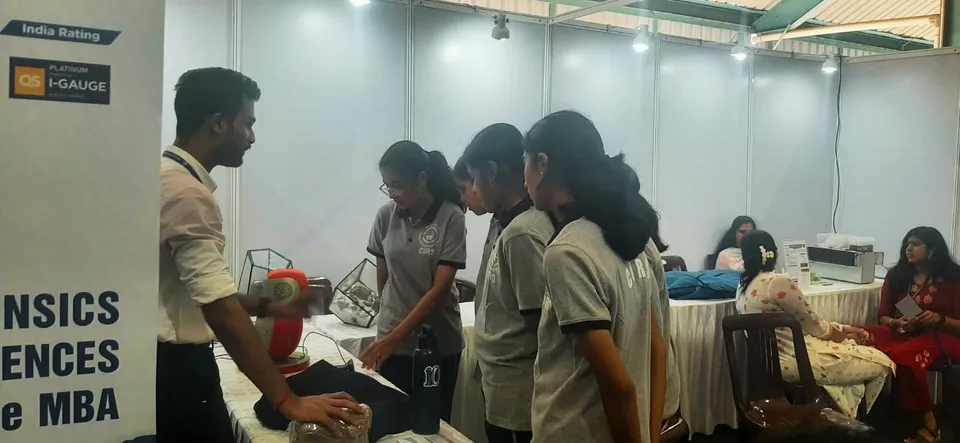 CIRS students at an exhibition stall during the MindSpark visit to Karunya University